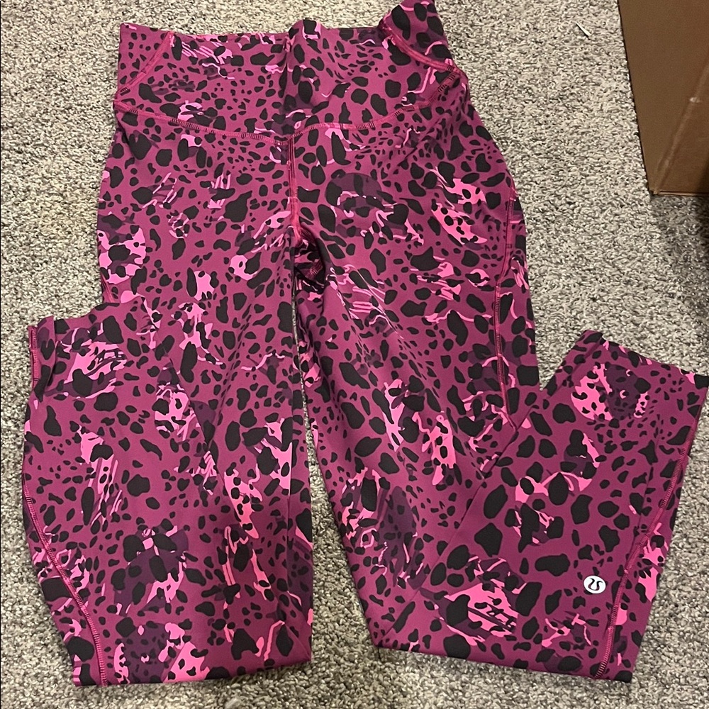 Lululemon Pink and Black Leopard Print Leggings